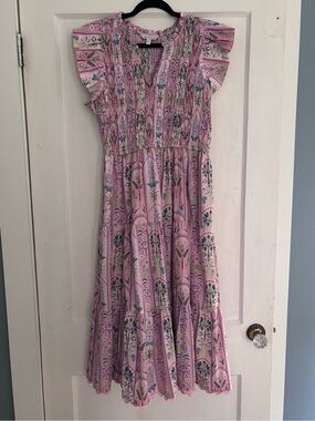 Womens Pink Floral Smocked Dress